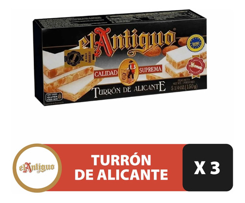 Turrón De Alicante Español El Antiguo X 150 Grs X 3 Unidades