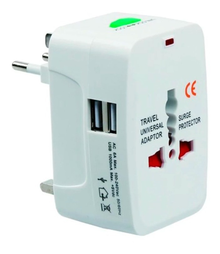 Adaptador Enchufe Universal Para Viajes Con 2 Puertos Usb