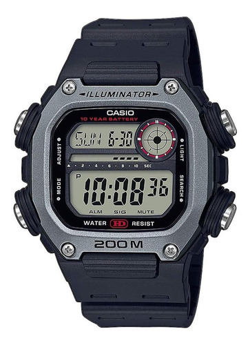 Reloj pulsera digital Casio DW-291 con correa de resina color negro - fondo gris - bisel plateado