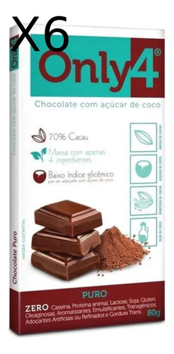 Only4 Vegano Puro 70% Cacau Chocolate Dp Com 6 Unidades 