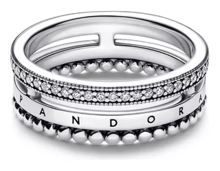 Anillo Pandora Pavé Y Abalorios Logotipo Signature