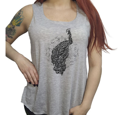 Musculosa Acampanada Pavo Real Dibujo Ilustracion Art