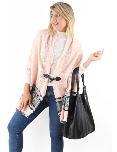 Poncho Ruana Mujer Abrigado Invierno Con Flecos #p5120