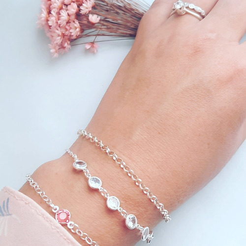 Pulseira Em Prata Com Pedras Cristal