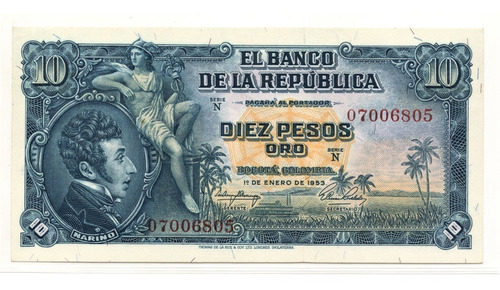 Colombia 10 Pesos 1953 Estado 10