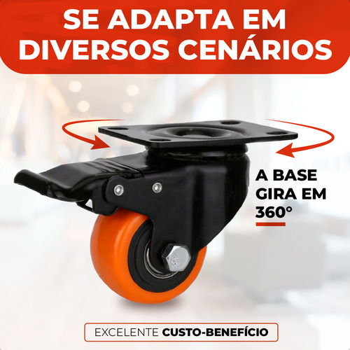 Kit 4 Rodinhas Rodízio 2 Polegadas Para Moveis Capacidade 400kg Com Trava Para Moveis, Carrinhos, Bancadas De Trabalho Marca Davely