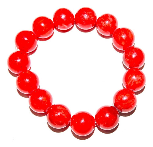  Pulsera  15 Bolas Piedras Jade 12 Mm Rojo Liso