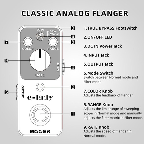 Pedal Flanger Analógico Mooer E-lady, Modo De Filtro, Oscila