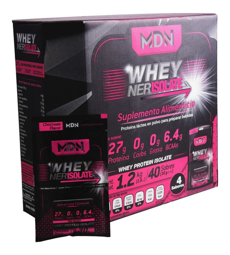 Proteína Aislada Whey Ner Isolate MDN Sports Pack 40 Sobres 30g c/u 4 Sabores