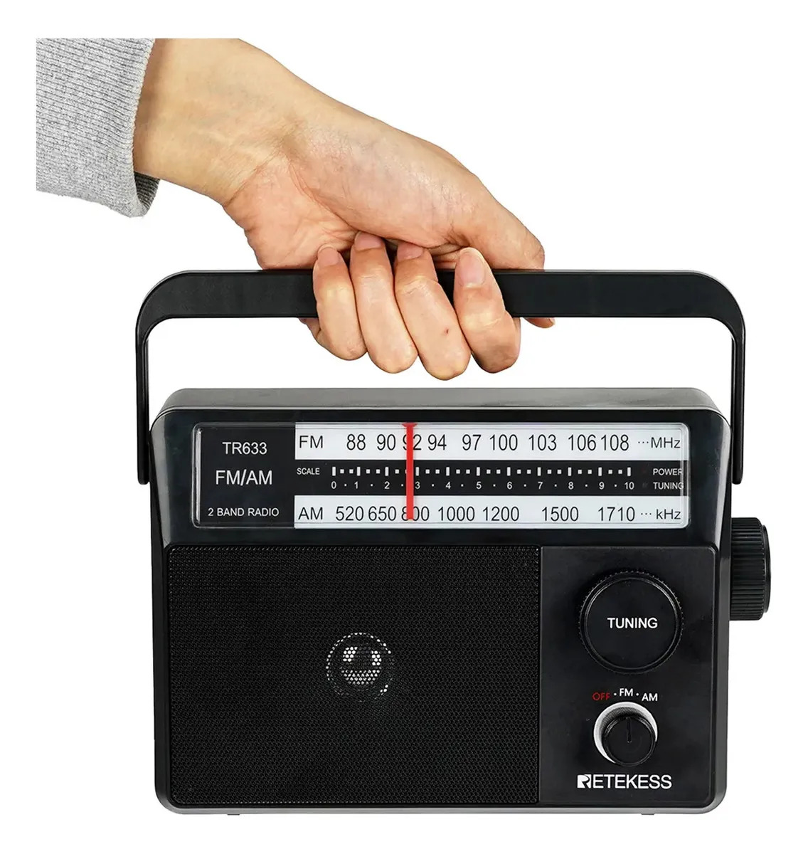 Retekess TR633 Radio Fm Am Portátil Para Adultos Mayores,Radio Pilas AA o CA,Radio Analogico Con Asa,Perilla Grande y Dial Digital,Fácil de Usar,Regalo Mamá Papá Abuelita Abuelito