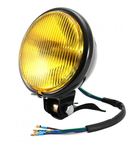 Universal Retro Preto Shell Amarelo Lente Farol Motocicleta