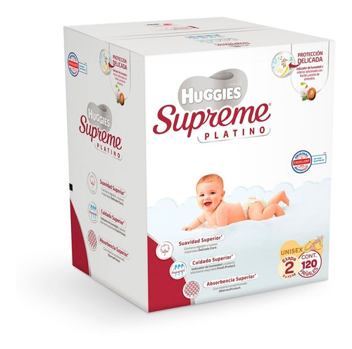 Pañales Huggies Supreme Platino Etapa 2 Caja 120pzs Unisex