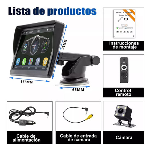 Essgoo Estéreo Portátil Giratorio Carplay Android Auto de 7 pulgadas