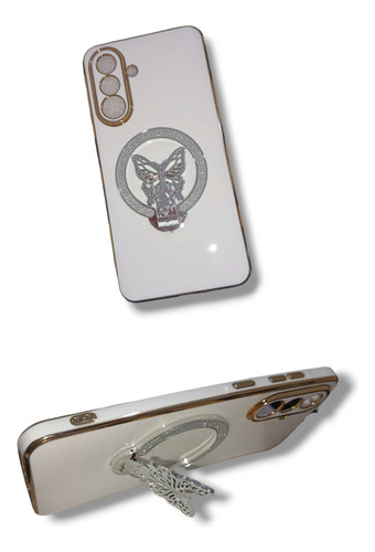 Funda Importada Para Samsung A36 + Pop Mariposa Brillo Blanco A36