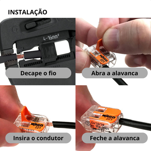 Kit 10 Conector Compacto Emenda 2 Fios Inline 4mm² 32a Wago