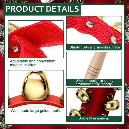 Boao 6 Pcs Christmas Hand Jingle Bells Mango De Madera Mango