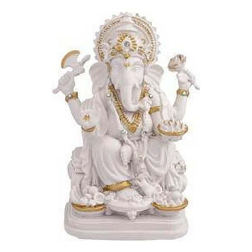 Ganesha Prosperidade Branco Em Resina 15 Cm