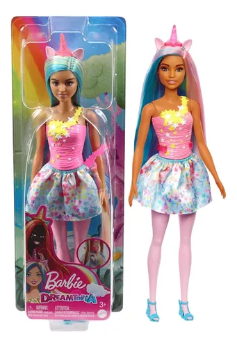 Barbie Dreamtopia - Muñeca de unicornio con pelo azul y rosa, falda, cola  de unicornio extraíble y diadema, juguete para niños a partir de 3 años