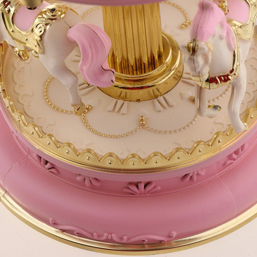 Carrusel Caja De Música Caballos Rosado Rosado 12x12x18.5cm