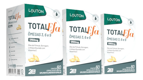 Kit 3x Total Efa Ômegas 3, 6, 9 1000mg - Lauton