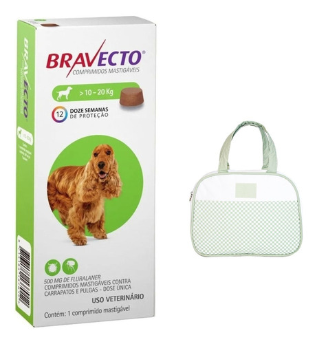 Antipulgas Carrapatos Bravecto 500 Cães 10a20kg + Frasqueira