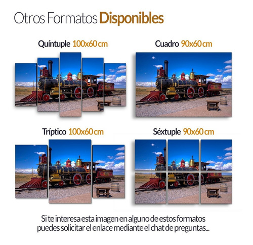 Cuadro Decorativo Moderno Tren Locomotora Jd-0762 G Tríptico 100x60 Cm Sin Marco