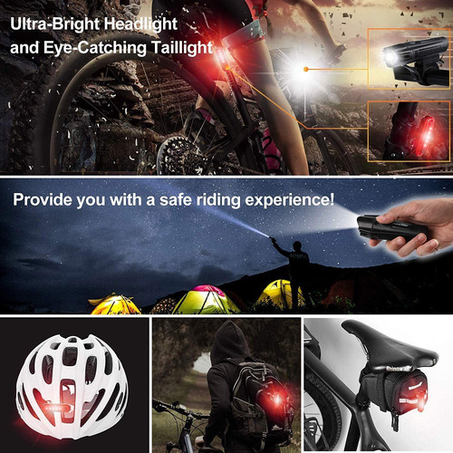 Ascher Ultra Bright Usb Rechargeable Bike Light Set, Pote...