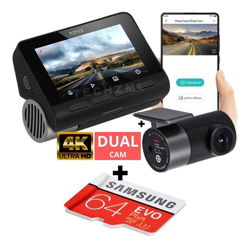 Camera Veicular Automotiva Xiaomi 70mai A800 4k Dual + 64gb