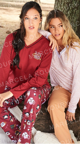 Pijama Invierno Mujer Jersey Estampado Marcela Koury 4204