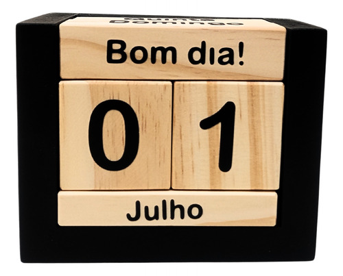 Calendário De Mesa Permanente Home Decor Madeira Preto/cru