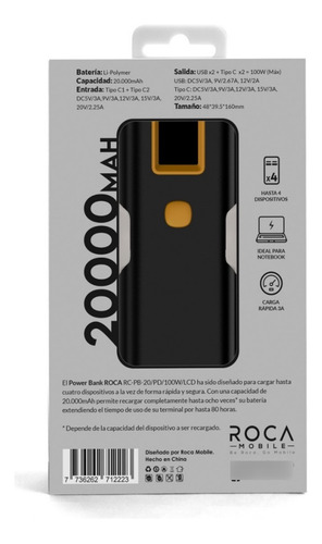 Power Bank 20.000mah Carga Super Rapida 100w