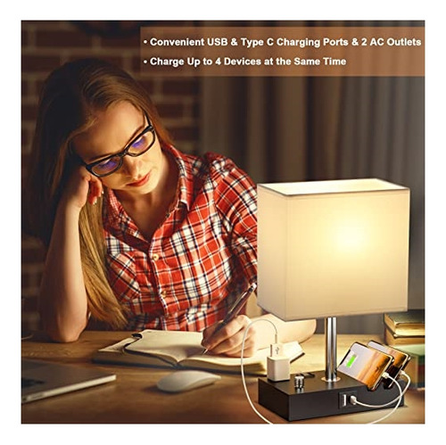 Lámparas De Mesa De Noche Para Dormitorio Con Puertos Usb