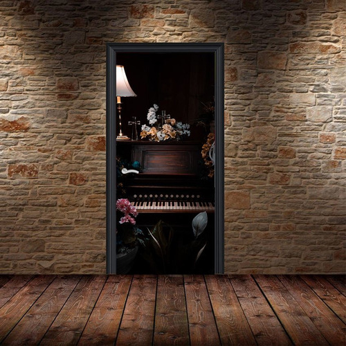 Vinilo Para Puerta Piano Teclado Musica Instrumento Deco M16