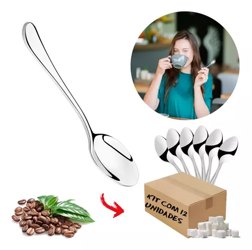 Kit 12 Colheres Café Chá Sopa Utensílio Aço Inox Servir Simples