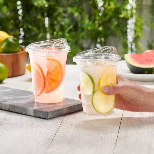 100 Vasos Bebida Fria De 16oz Con Tapa Boquilla Transparente Agua