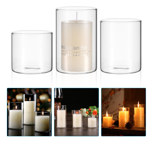 Vaso De Cristal Transparente Con Portavelas, 3 Unidades