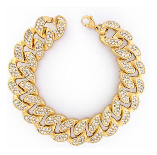 Cadena Cubana Pulsera Width Michy Con Diamantes Simil Oro M®