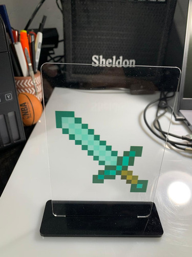 Placa Decorativa Minecraft Espada Diamante - Presente Gamer