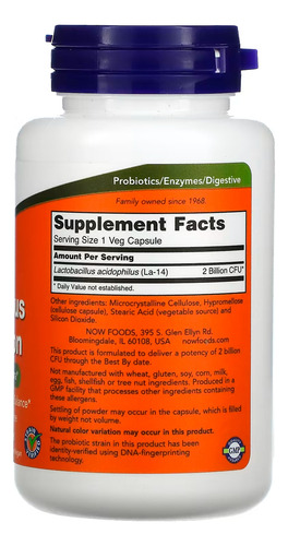 Acidophilus Two 20mg Now Foods 100 Cápsulas