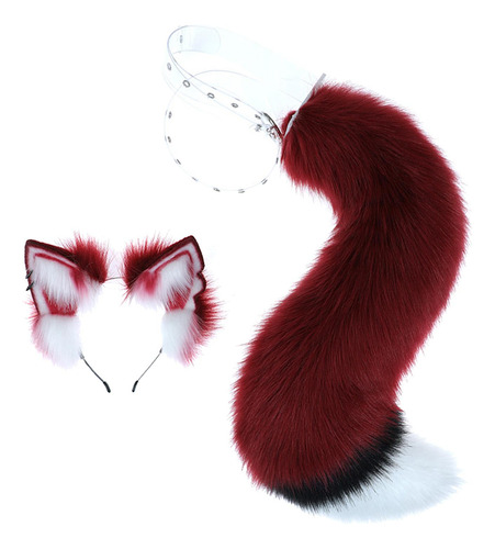 Conjunto De Orelhas E Cauda De Lobo De Pele Sintética