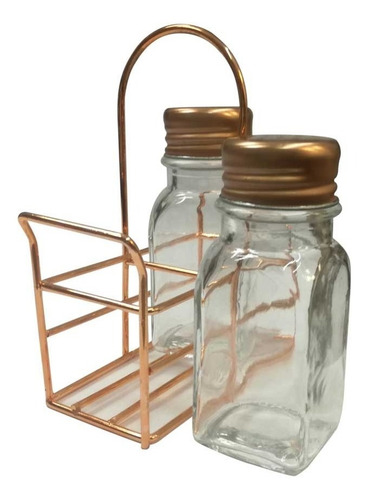 Especiero Set X2 Salero Pimentero Con Base Color Cobre
