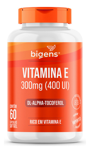 Vitamina E 300mg 400 Ui Dl-alpha-tocoferol 60 Cps Bigens Sabor Neutro