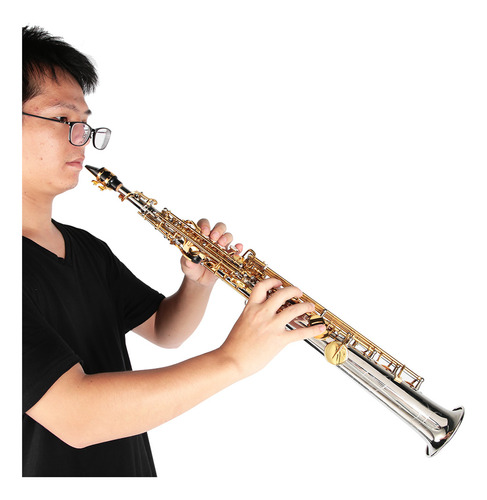 Saxofón Soprano Profesional De Latón Straight Sax, Plateado