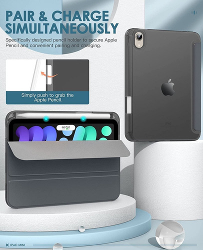 Imagen 8 de 10 de Dadanism Smart Case iPad Mini 6 Protector C/ Portalapiz Gray