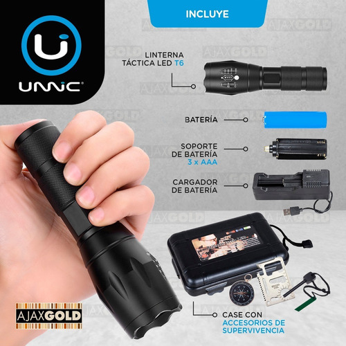 Linterna Led Tactica Bateria Recargable T6 12000 Lumens + Pilas + Funda