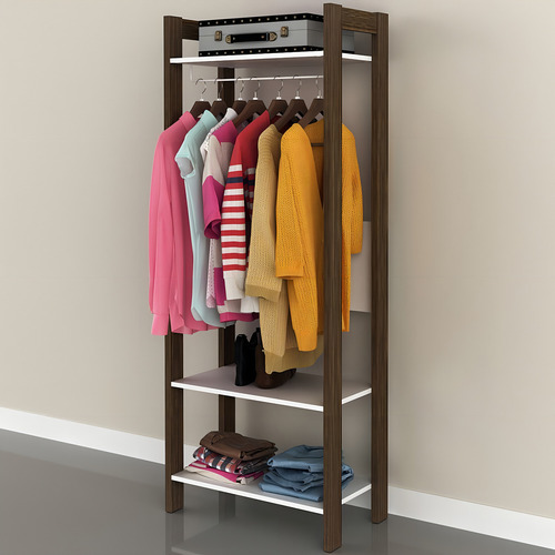 Closet 3 Prateleiras 1 Cabideiro Branco/nogal Az1029 Cor Branco