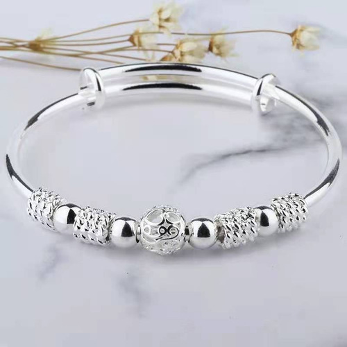 Imagen 2 de 5 de Pulsera Mujer Plata Corazón Ajustable Brazalete Charm Amor