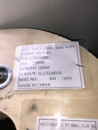 Cable De Acero Galvanizado Flexible 6x19+1 3mm Bobina 1000m