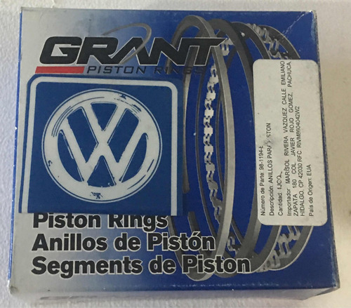 Grant Vw Anillo Pistón Ranura Gruesa 92 Mm 98-1144-b