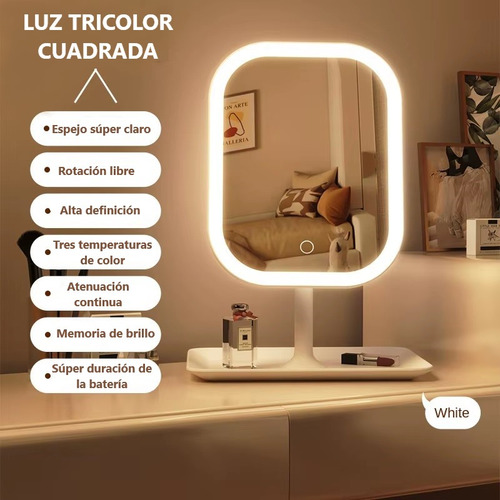 Espejo De Tocador Maquillaje Con Luz Led Rectangular